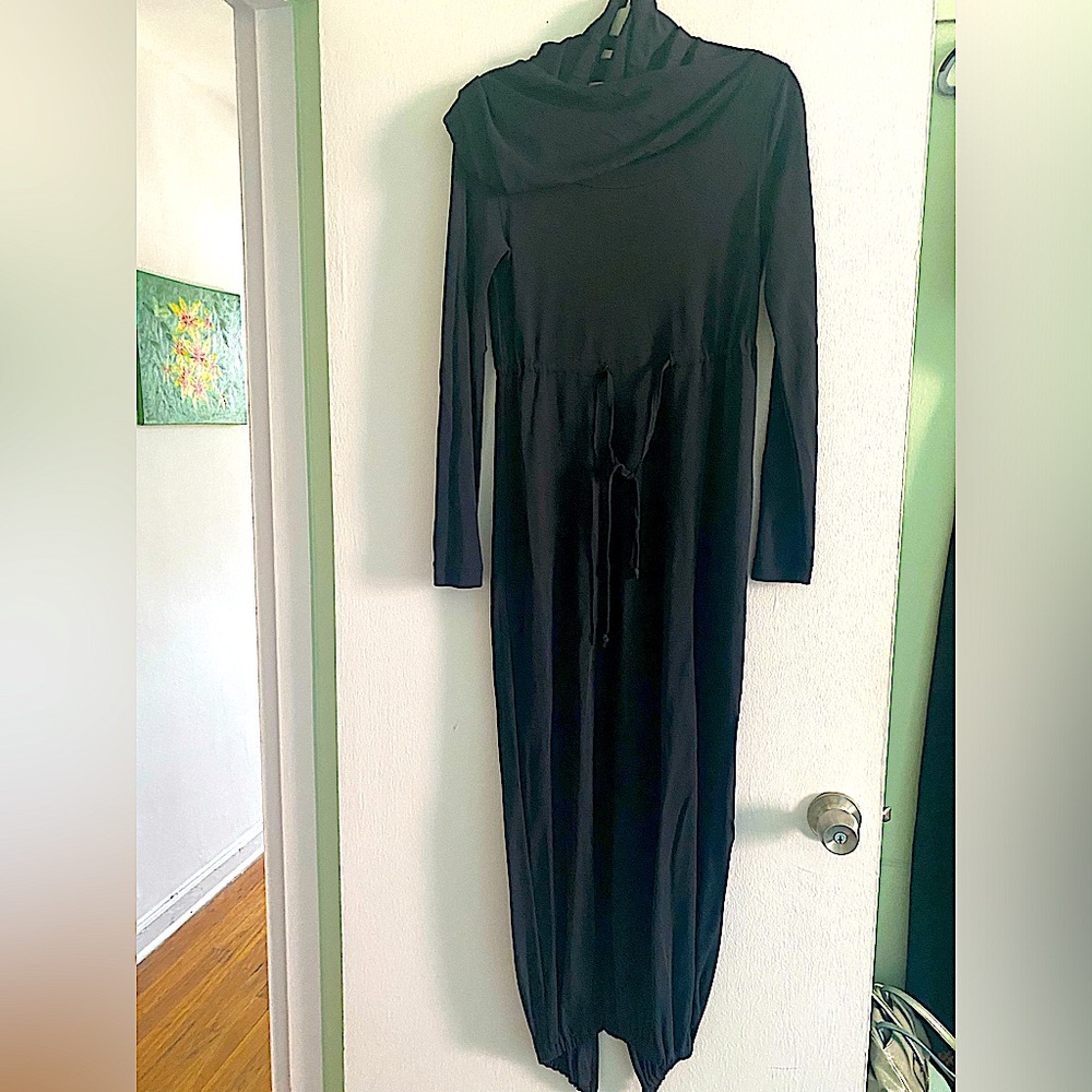 MOSCHINO VINTAGE BLACK POLYESTER MAXI DRESS, SIZE M